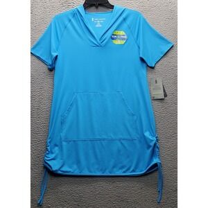 Free Country Sundress Women L Blue Short Sleeve Ruched Sun Free UPF 50 SZLSS5808